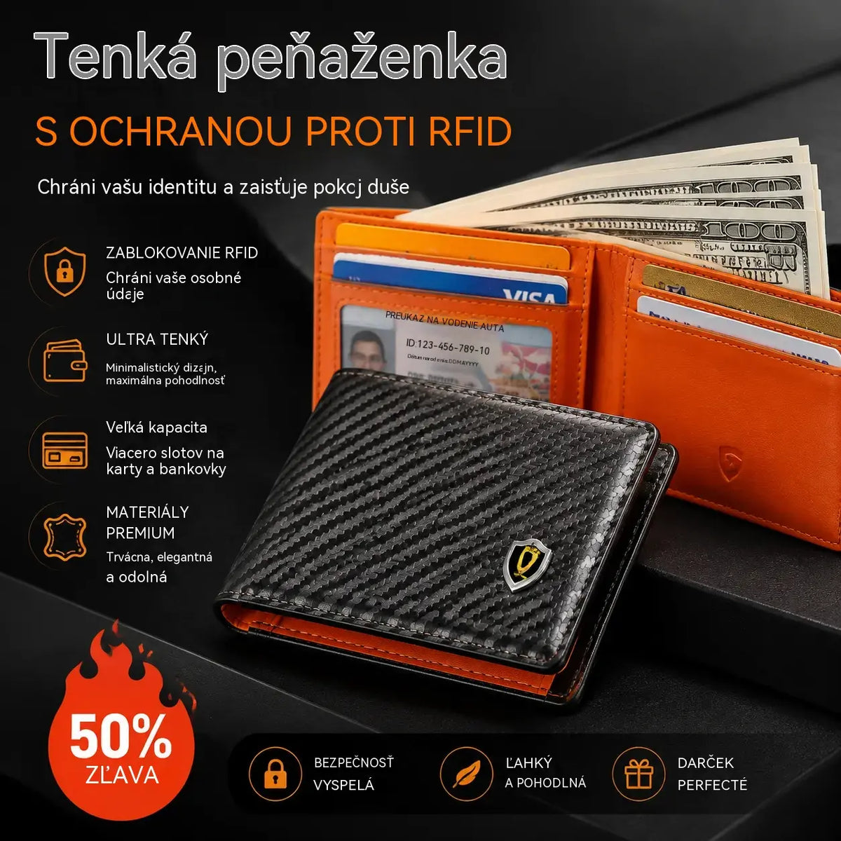 Tenká peňaženka s RFID blokovaním pre mužov