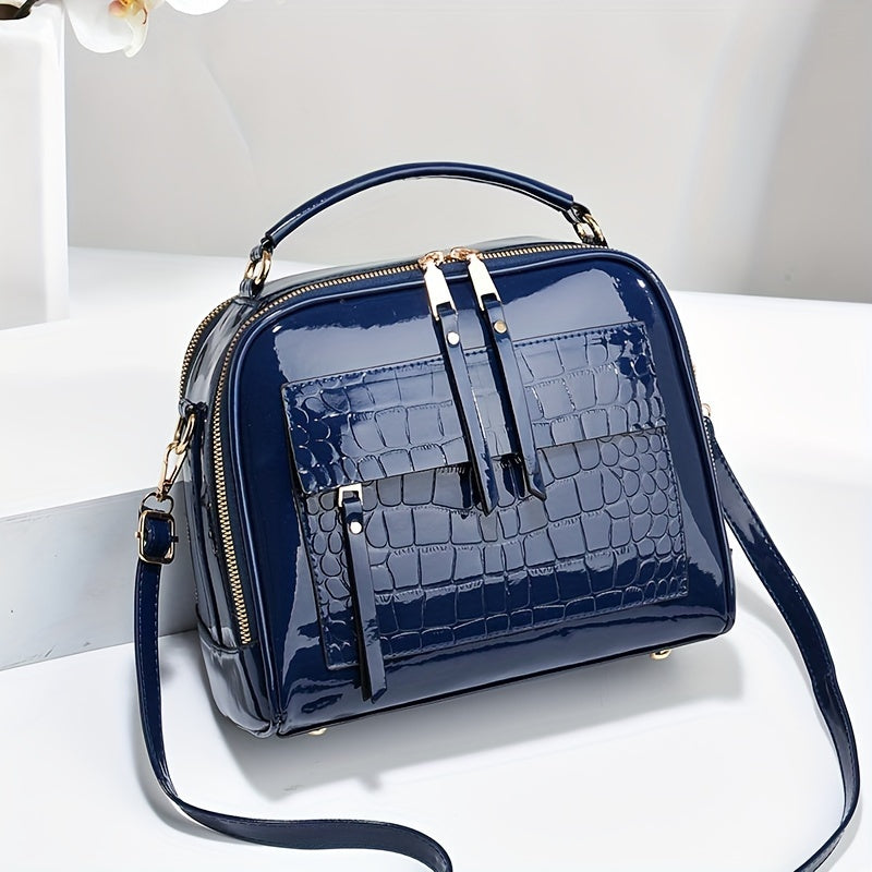 👜👜 【Oferta por tiempo limitado -50%】Bolso de mano elegante de cuero charol con estampado de cocodrilo