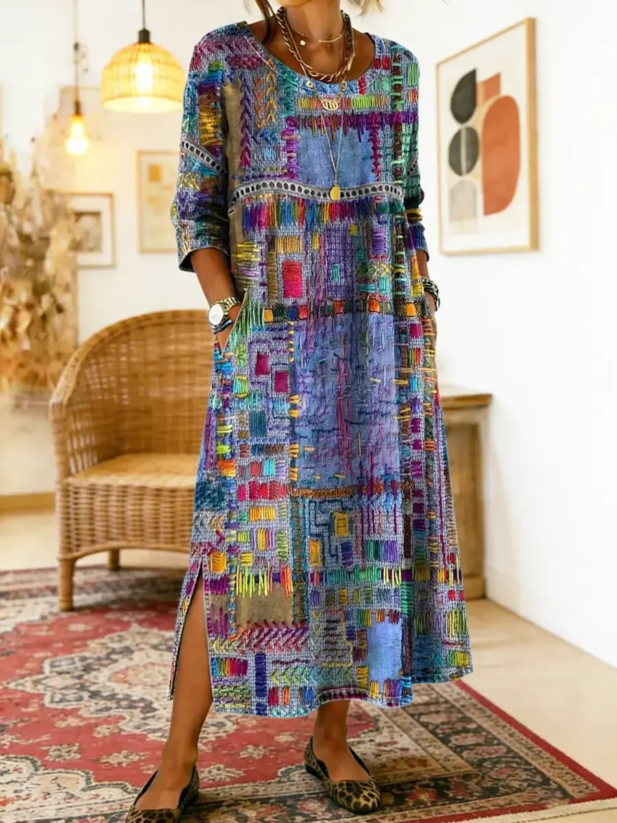 ✨ Ostatni dzień zniżki 50%! 【S-5XL】 Letnia sukienka retro z okrągłym dekoltem i nadrukiem – lekka, przewiewna, wyszczuplająca i łatwa w stylizacji.