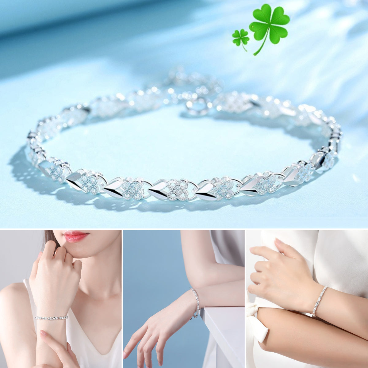 😀👉【Kup 1, drugi dostaniesz gratis!】💖🍀Absolutnie uwielbiam tę nową bransoletkę ze srebra próby 925 z czterolistną koniczyną, jest taka stylowa! 【30% zniżki】