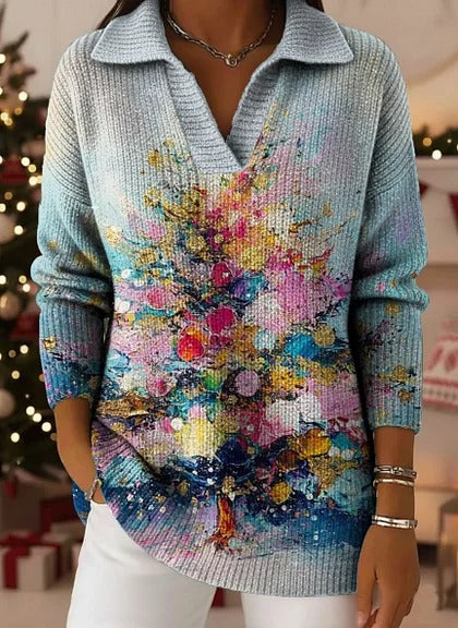 🔥50% zniżki🔥【S-5XL】Dzianinowy sweter z kołnierzykiem i gradientowym wzorem Dreamy Starly Sky