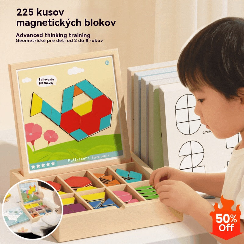 👶🌈🧩【225 dielikov】🔥Magnetické drevené tangramové puzzle, hračka, ktorá precvičuje mozog a vzdeláva deti, stimuluje myslenie.