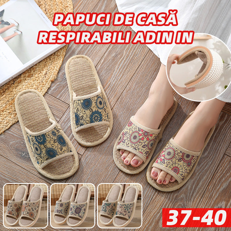 🔥👩👩👧👦✔Reducere 50% 【Set 3 perechi】Papuci noi din in, talpă moale, pentru bărbați și femei, mărimi 37-40, potriviți pentru toate anotimpurile 2025