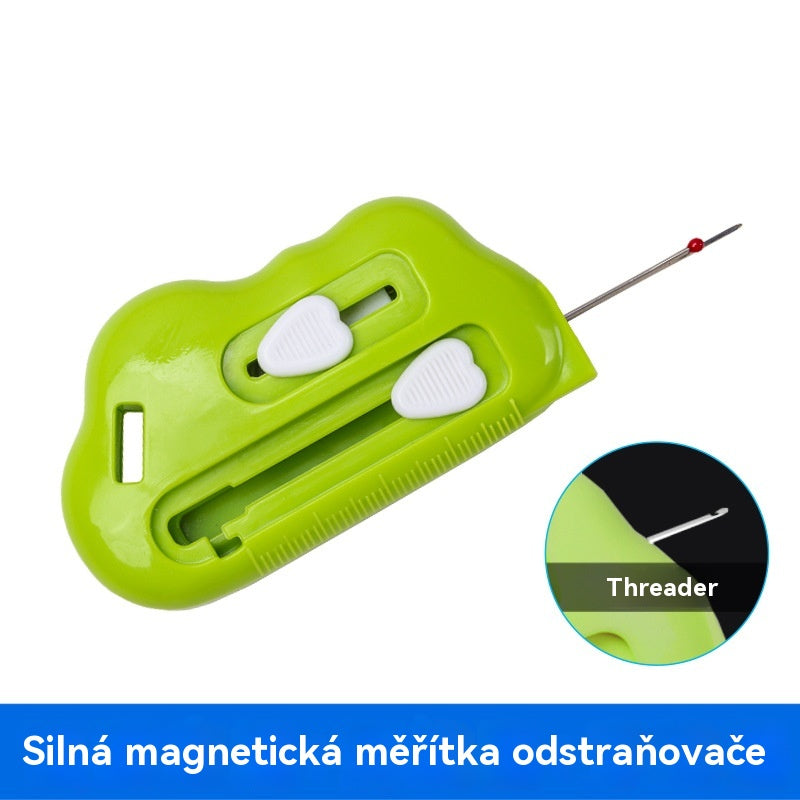 Magnetické pravítko na prešívanie 3 v 1 s rozpáračom a navliekačom nití | Silná magnetická kontrola okrajov, mierky na pravítku (vhodné pre domáce aj priemyselné šijacie stroje)