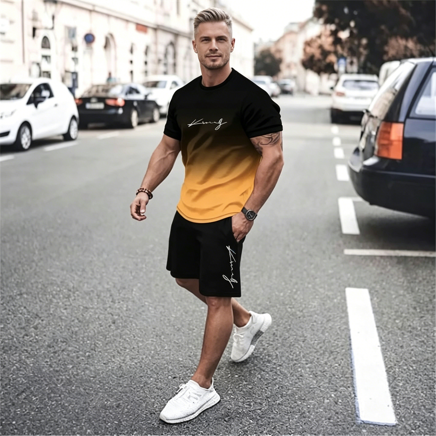 ✨【Pago contra entrega】Conjunto de dos piezas de verano para hombre: camiseta de manga corta + pantalones cortos