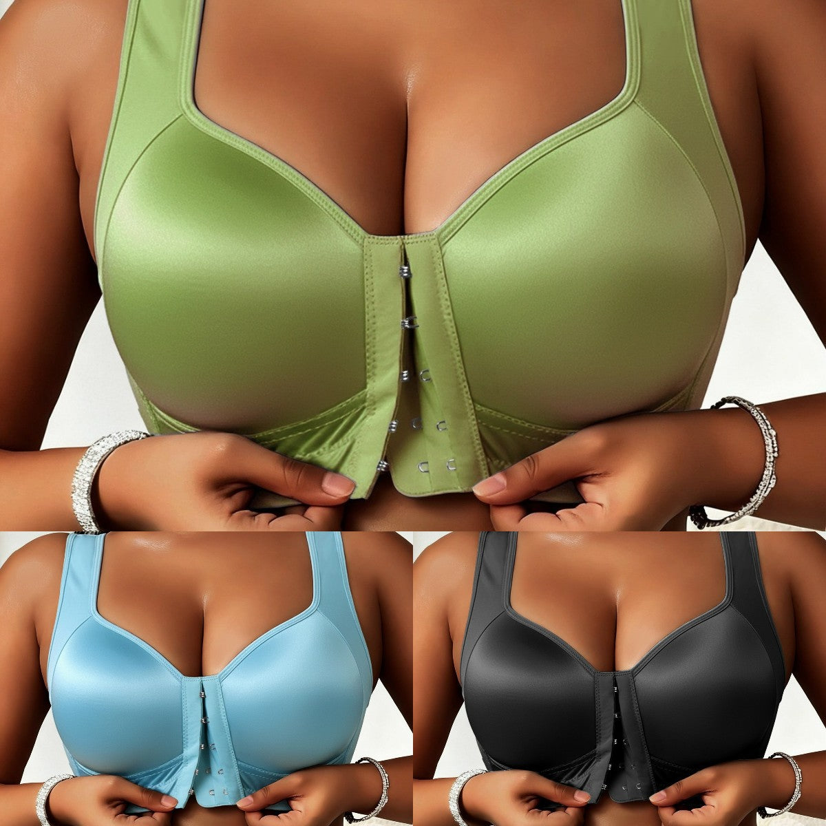 😍👙【Opakowanie 3 sztuk】【40-100 kg】Biustonosz damski bez fiszbin z zapięciem z przodu