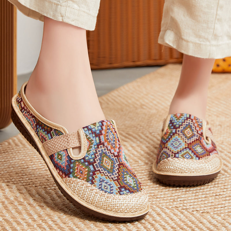🔥👡50% zniżki 【35-41】Damskie pantofle z haftowanego lnu, z miękką podeszwą i antypoślizgowe