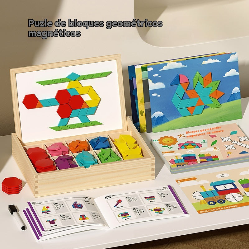 👶🌈🧩【144 piezas】🔥Juguete de rompecabezas tangram de madera magnético, entrenamiento cerebral y juguete educativo para niños, estimula el pensamiento