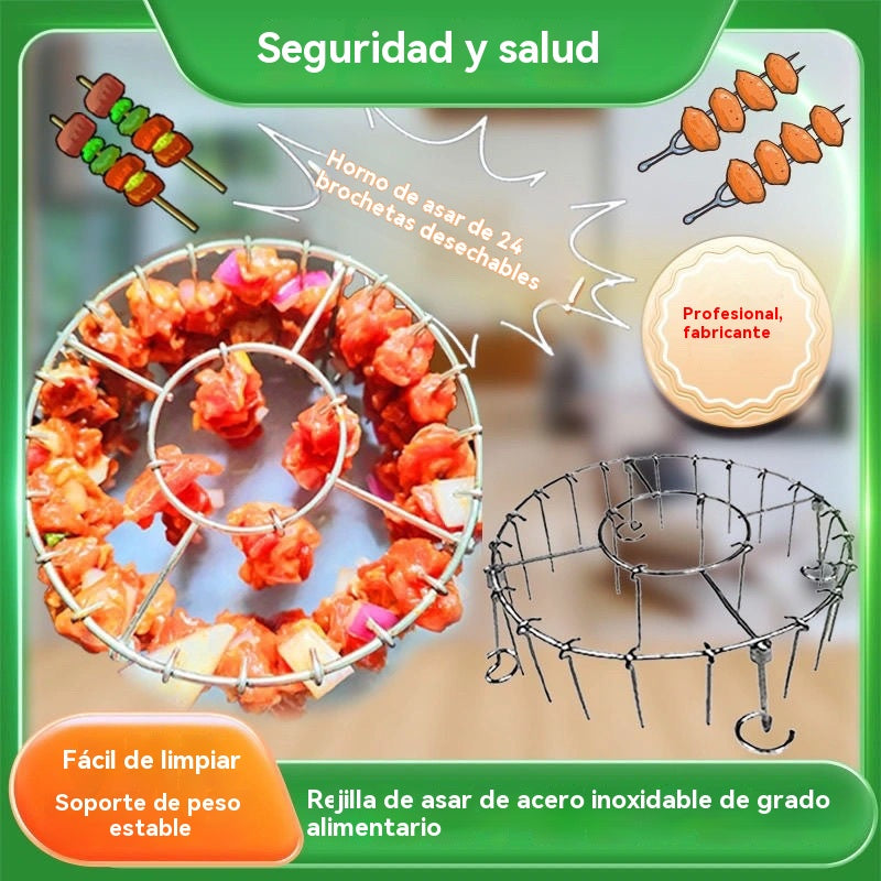 【💥Compra 1 y llévate 1 gratis】🍢🍖🍗Parrilla de acero inoxidable 304 con 24 brochetas para horno freidora de aire