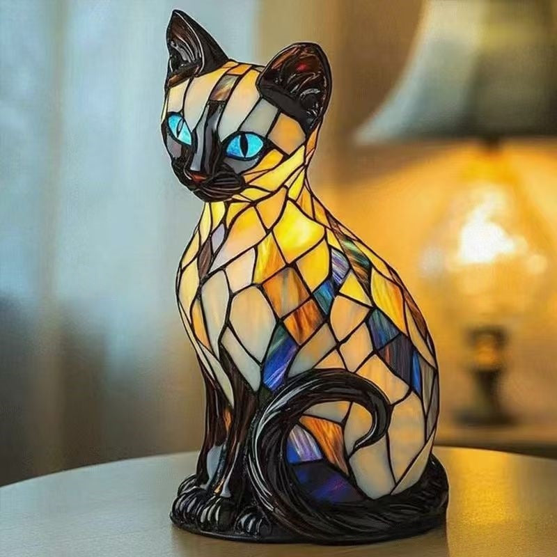 🐱Lampka stołowa w kształcie kota, lampka nocna retro wykonana z kolorowej żywicy, z motywem kotów