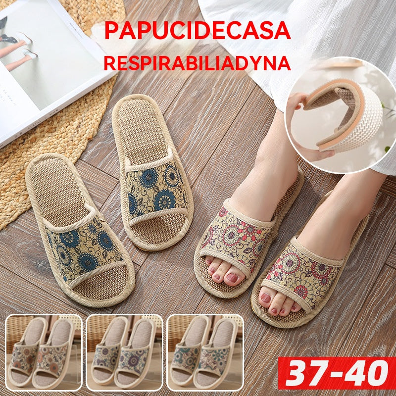 🔥👡Promocja 50%【3 pary】【37-40】Nowe damskie kapcie z haftowanego lnu i bawełny na 2025 rok, odpowiednie na każdą porę roku.