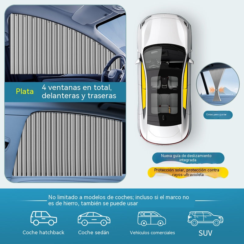 【Juego de 4 piezas】Cortina parasol con riel deslizante para ventana de coche y aislamiento térmico