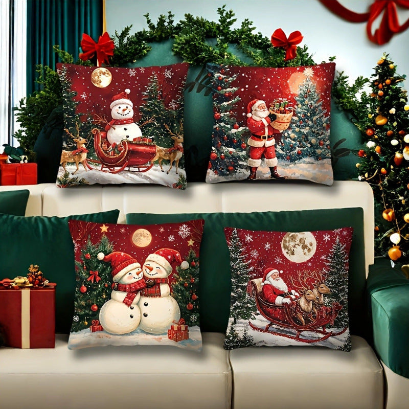 🎅Vánoční výprodej 50% SLEVA🎄Povlak na polštář s vánoční tématikou 【4-dílná sada】