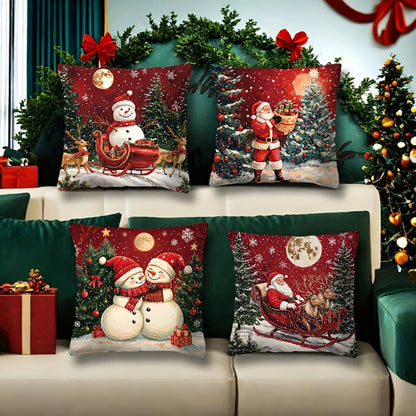 🎅Vánoční výprodej 50% SLEVA🎄Povlak na polštář s vánoční tématikou 【4-dílná sada】
