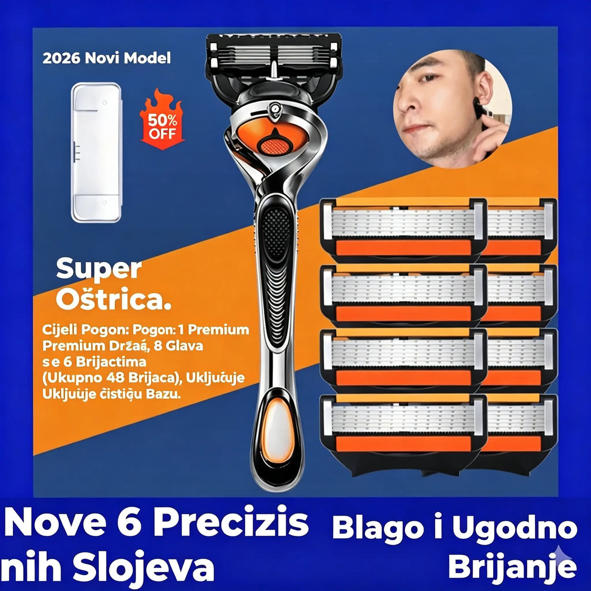 Set za muške britvice + stalak - Ultra oštre oštrice od nehrđajućeg čelika za glatko brijanje 🪒✨