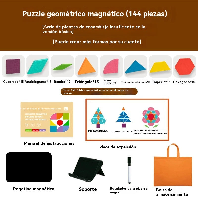 👶🌈🧩【144 piezas】🔥Juguete de rompecabezas tangram de madera magnético, entrenamiento cerebral y juguete educativo para niños, estimula el pensamiento