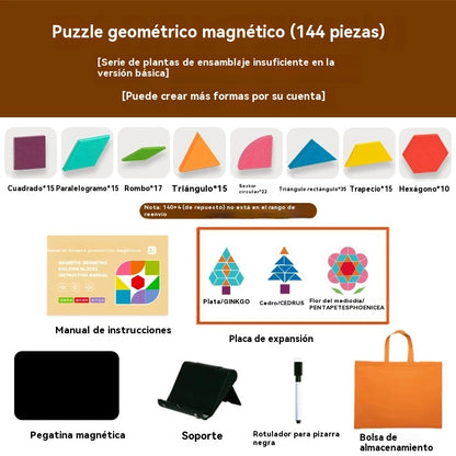 👶🌈🧩【144 piezas】🔥Juguete de rompecabezas tangram de madera magnético, entrenamiento cerebral y juguete educativo para niños, estimula el pensamiento