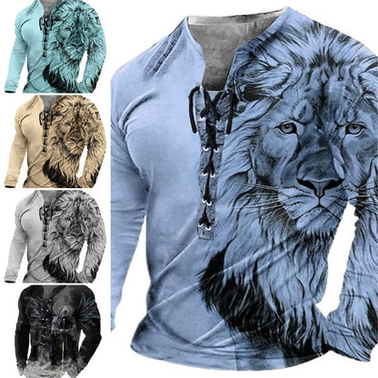 🦁🦁Pánske ležérne tričko s dlhým rukávom s 3D potlačou
