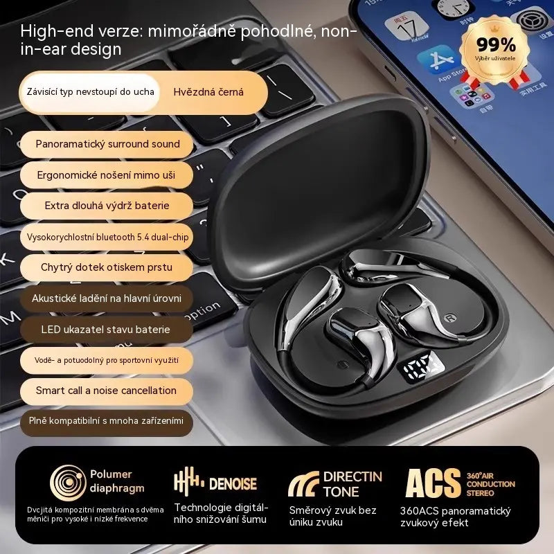 🔋Bezdrôtové Bluetooth slúchadlá bez vstavaného ucha, s háčikom za uši a kostným vedením🎙️🎧