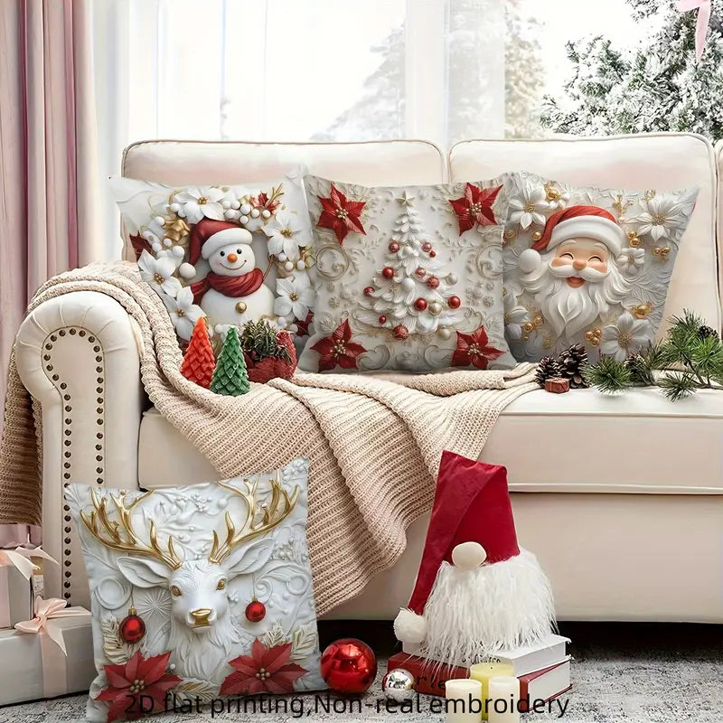 🎅Vánoční výprodej 50% SLEVA🎄Povlak na polštář s vánoční tématikou 【4-dílná sada】