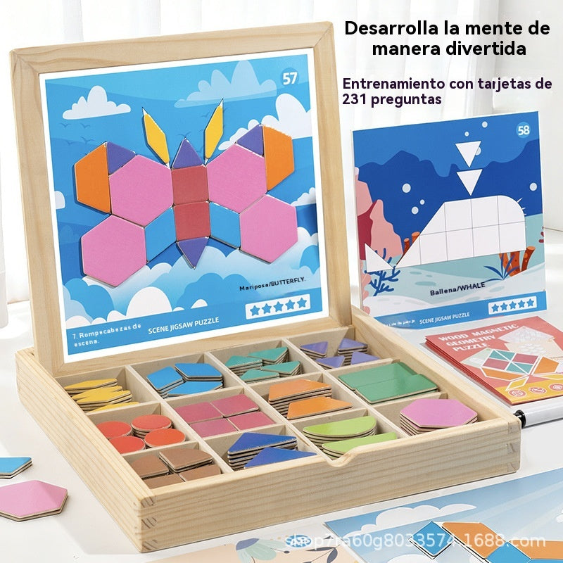 🔥👶🧩 【Descuento por tiempo limitado -50%】 Popular rompecabezas tangram magnético de madera, juguete educativo y de desarrollo para niños【248 piezas】