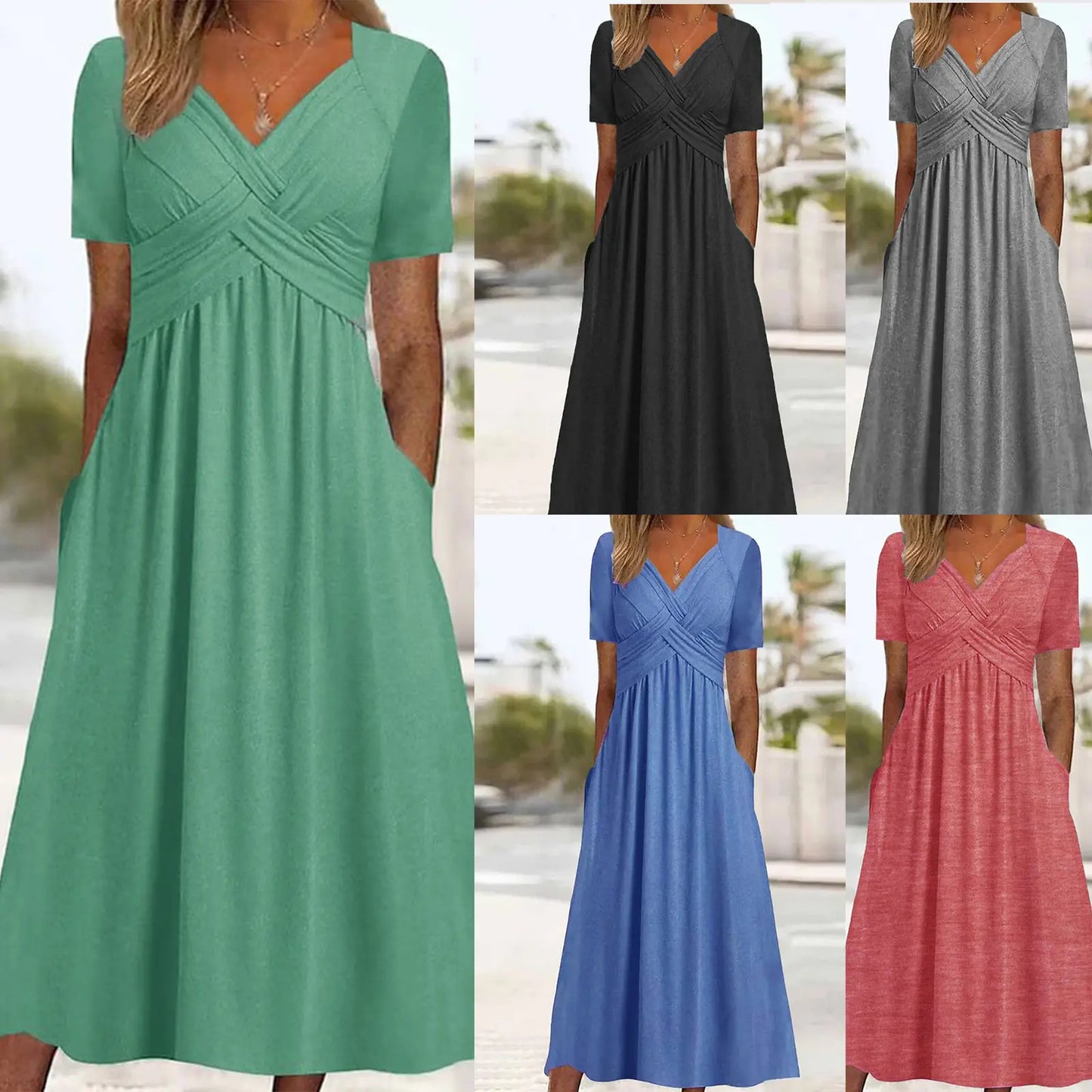 👍👍【50% OFF】💐👗【S-3XL】2026 jarné a letné nové jednofarebné módne jednoduché ležérne šaty