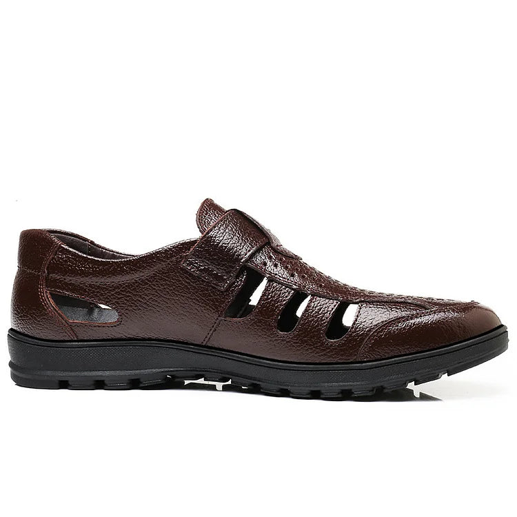 😎👞【Piel auténtica de primera calidad – Nueva versión mejorada】Sandalias de hombre de alta gama hechas de piel auténtica con diseño perforado