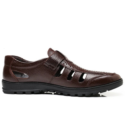 😎👞【Piel auténtica de primera calidad – Nueva versión mejorada】Sandalias de hombre de alta gama hechas de piel auténtica con diseño perforado