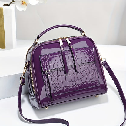 👜👜 【Oferta por tiempo limitado -50%】Bolso de mano elegante de cuero charol con estampado de cocodrilo