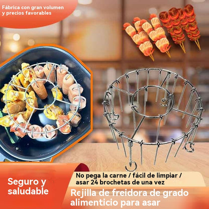 【💥Compra 1 y llévate 1 gratis】🍢🍖🍗Parrilla de acero inoxidable 304 con 24 brochetas para horno freidora de aire