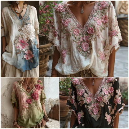 💕【Časovo obmedzená zľava - 50%】Elegantné tričko s potlačou a výstrihom do V, veľkosti S-4XL
