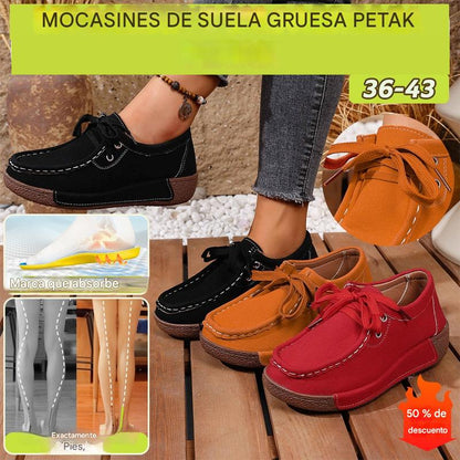 🔥🌟【50% zniżki】【36-43】Damskie buty na grubej podeszwie z okrągłym noskiem – Modne i wygodne obuwie wspierające stopę, amortyzujące wstrząsy i pomagające utrzymać prawidłową postawę.