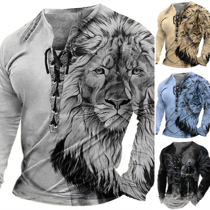 🦁🦁Pánske ležérne tričko s dlhým rukávom s 3D potlačou