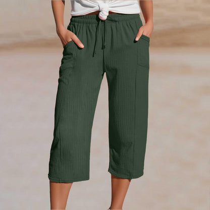 🌸[50% de descuento por tiempo limitado] Pantalones capri plisados de algodón y lino de color liso