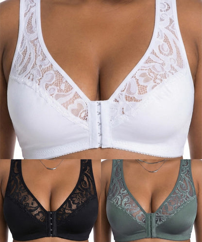 💖Najniža cijena ikad【Set od 3 dijela】【L-4XL】😍🩲Plus size push-up grudnjak, prekrasna čipka, push-up i izdubljeni dizajn, kopčanje sprijeda