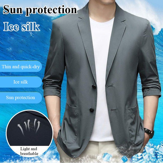 【50% zniżki】【M-5XL】Męska letnia kurtka biznesowa z lodowego jedwabiu, oddychająca