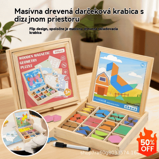 🔥👶🧩【Limitovaná zľava -50%】Obľúbená magnetická drevená tangramová skladačka, detská vzdelávacia a rozvojová hračka【248 dielikov】