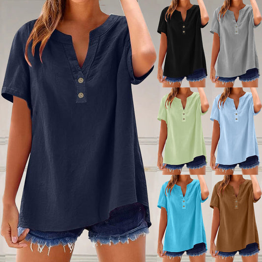 👗【S-3XL】Nueva colección de ropa de verano informal para mujer, de algodón y lino, en colores lisos.