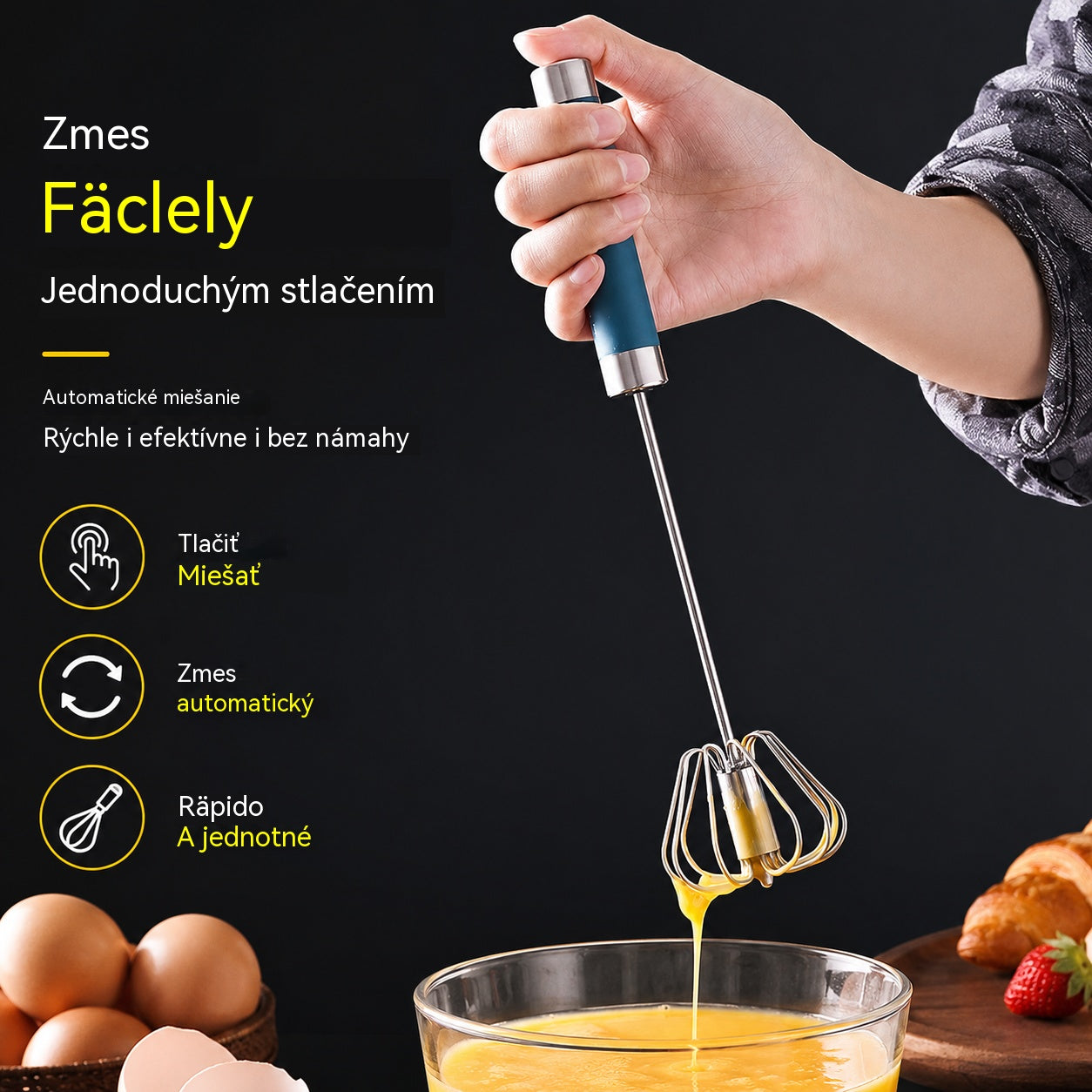 24€【 Conjunto de 2 piezas】Batidor de huevos semiautomático de acero inoxidable