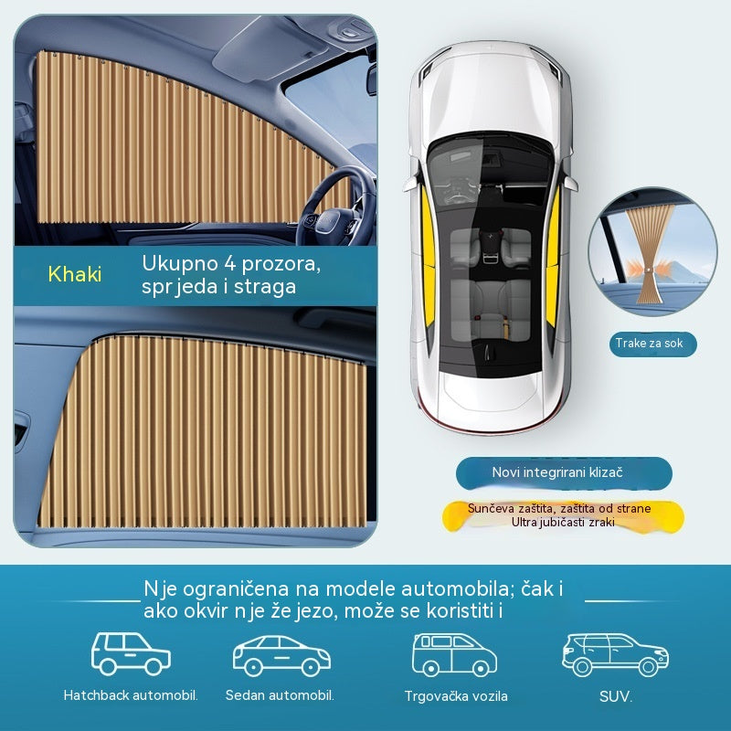【Set od 4 dijela】Suncobran za automobilski prozor s kliznim šinama i slojem toplinske izolacije