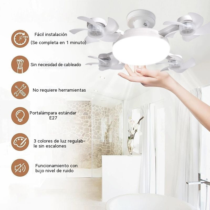 【50% de descuento en pedidos realizados hoy】Ventilador tipo dron de cuatro aspas con luz E27 y control remoto