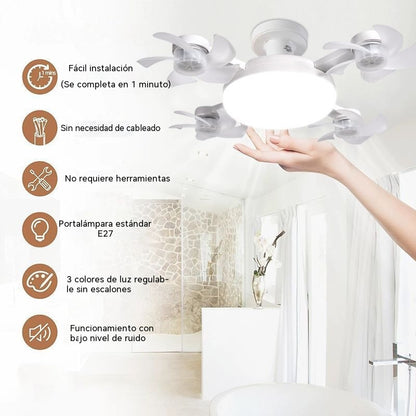 【50% de descuento en pedidos realizados hoy】Ventilador tipo dron de cuatro aspas con luz E27 y control remoto