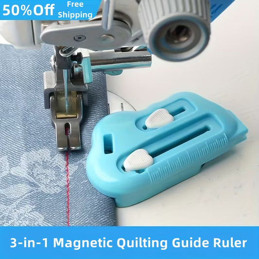 Magnetické pravítko na prešívanie 3 v 1 s rozpáračom a navliekačom nití | Silná magnetická kontrola okrajov, mierky na pravítku (vhodné pre domáce aj priemyselné šijacie stroje)