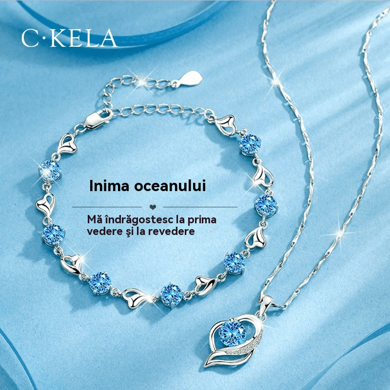 ✨💎【50 % zľava】Súprava náramku a náhrdelníka zo striebra 925 „Srdce oceánu“