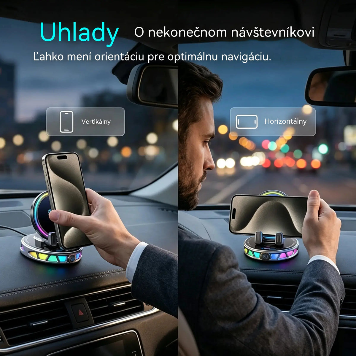 📱 Držiak do auta RGB s automatickým upínaním a 15W bezdrôtovým nabíjaním