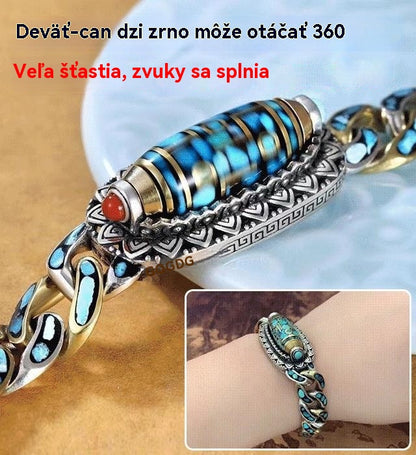 🔥Najpredávanejší ✨ Retro náramok z mincového striebra 925 s tyrkysovou mantrou a šiestimi číslicami s prenosnými korálkami