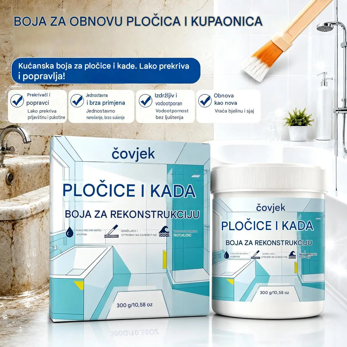 Komplet boja na bazi vode za završnu obradu pločica i kada