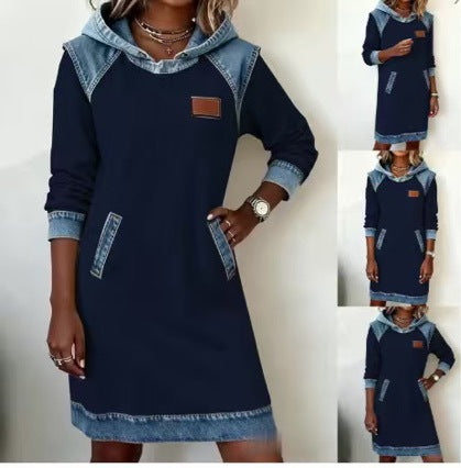 🔥40%OFF🌷🌞Нова зимна модна дънкова рокля с качулка, изработена от пачуърк