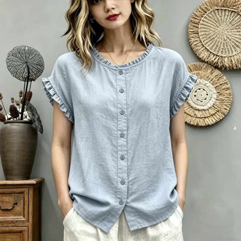 🔥[Novedad 50% de descuento] Camisa casual de algodón y lino para mujer, estilo verano 2026