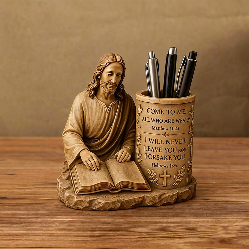 📚🔥 【Limitovaná zľava -50%】Nový živicový držiak na pero s biblickým veršom, vintage dekoratívna ozdoba